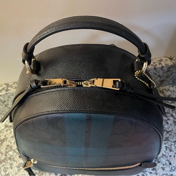 Coach Signature Green & Black Plaid Leather Backpack NEW with tags - Picture 7 of 11